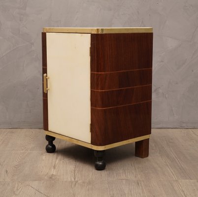 Mid-Century Walnut Goatskin and Brass Nightstands, 1950s, Set of 2-UH-1789977