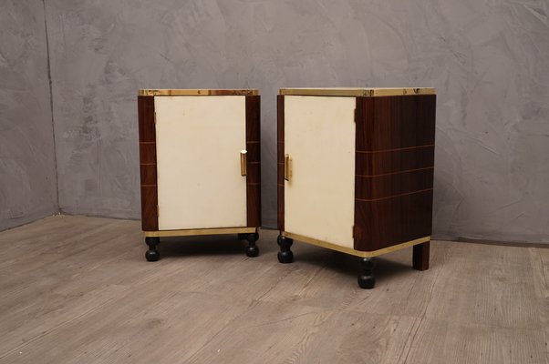 Mid-Century Walnut Goatskin and Brass Nightstands, 1950s, Set of 2-UH-1789977