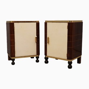 Mid-Century Walnut Goatskin and Brass Nightstands, 1950s, Set of 2-UH-1789977