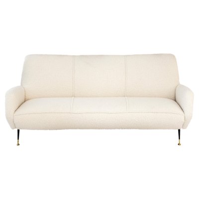 Mid-Century White Boucle Curved Sofa with Five Legs, 1950-UZ-1807452