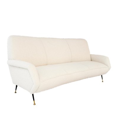 Mid-Century White Boucle Curved Sofa with Five Legs, 1950-UZ-1807452