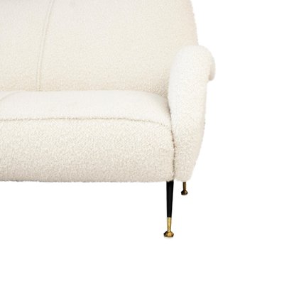 Mid-Century White Boucle Curved Sofa with Five Legs, 1950-UZ-1807452