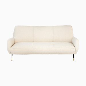 Mid-Century White Boucle Curved Sofa with Five Legs, 1950-UZ-1807452