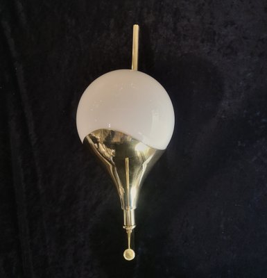 Mid-Century White Brass and Murano Round Art Glass Wall Light, 1950s-UH-1319977