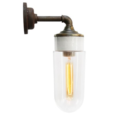 Mid-Century White Brass, Porcelain, and Clear Glass Sconce-BLS-665651