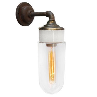 Mid-Century White Brass, Porcelain, and Clear Glass Sconce-BLS-665651