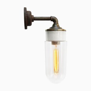 Mid-Century White Brass, Porcelain, and Clear Glass Sconce-BLS-665651