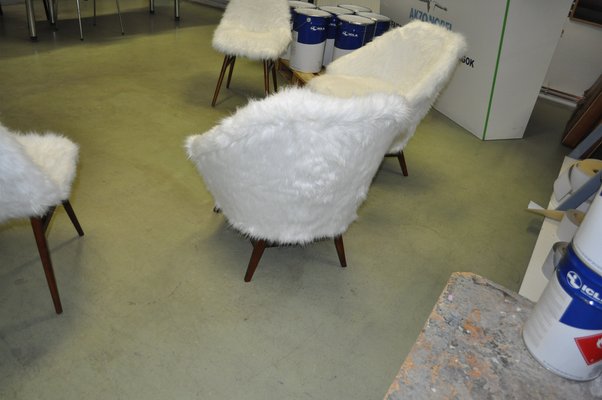 Mid-Century White Faux Fur Lounge Chair, 1950s Set of 2-OXJ-1194140