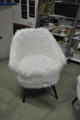 Mid-Century White Faux Fur Lounge Chair, 1950s Set of 2-OXJ-1194140