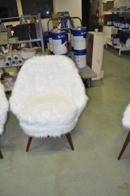 Mid-Century White Faux Fur Lounge Chair, 1950s Set of 2-OXJ-1194140