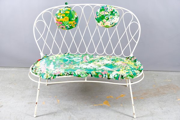 Mid-Century White Flower Power Garden Bench in Iron, 1960s-CIP-938354