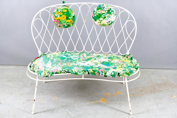 Mid-Century White Flower Power Garden Bench in Iron, 1960s-CIP-938354