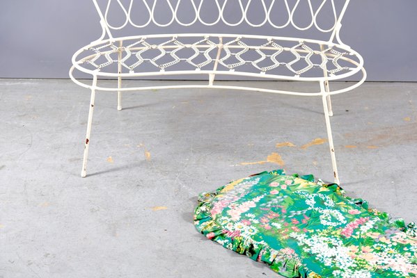 Mid-Century White Flower Power Garden Bench in Iron, 1960s-CIP-938354