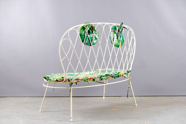 Mid-Century White Flower Power Garden Bench in Iron, 1960s-CIP-938354