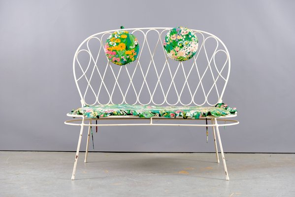 Mid-Century White Flower Power Garden Bench in Iron, 1960s-CIP-938354