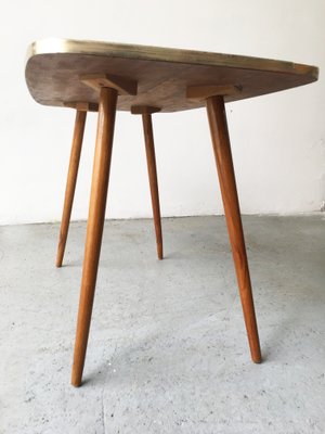 Mid-Century White Formica, Brass, and Oak Coffee Table-GGK-663458