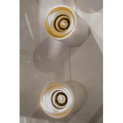 Mid-Century White Gold and Steel Cylinder Wall Lamp, The Netherlands, 1970s-UZ-862829