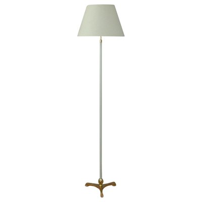 Mid-Century White Leather and Brass Floor Lamp from Vereinigte Werkstätten, 1950s-OE-1178878