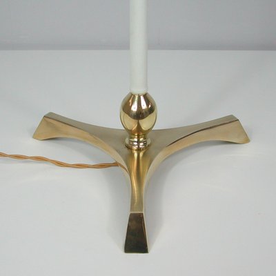 Mid-Century White Leather and Brass Floor Lamp from Vereinigte Werkstätten, 1950s-OE-1178878