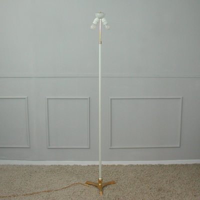 Mid-Century White Leather and Brass Floor Lamp from Vereinigte Werkstätten, 1950s-OE-1178878