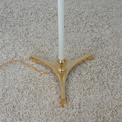 Mid-Century White Leather and Brass Floor Lamp from Vereinigte Werkstätten, 1950s-OE-1178878