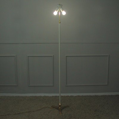 Mid-Century White Leather and Brass Floor Lamp from Vereinigte Werkstätten, 1950s-OE-1178878