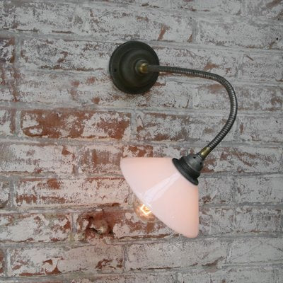 Mid-Century White Opaline Glass Sconce with Flexible Arm-BLS-843234