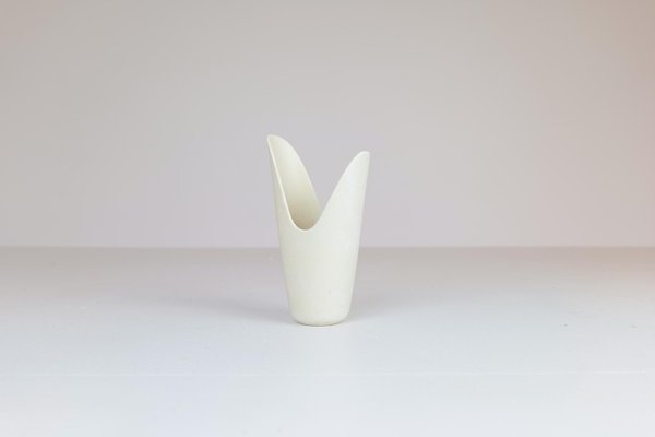 Mid-Century White Pike Mouth Vase by Gunnar Nylund for Rörstrand, Sweden-UYK-968356