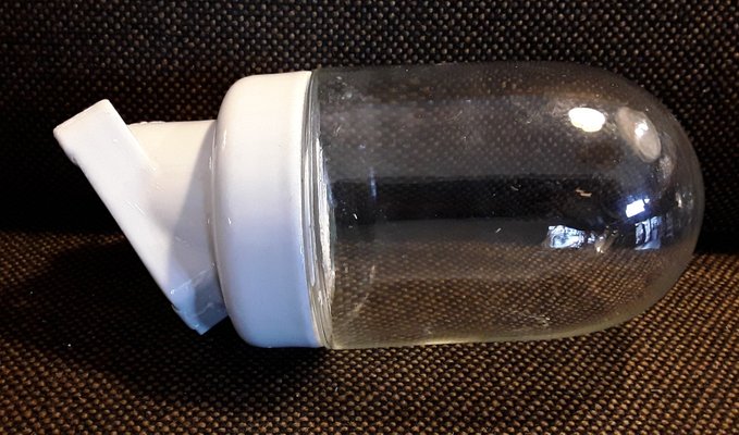 Mid-Century White Porcelain Mount & Clear Glass Wall Lamp, 1950-HOI-1219530