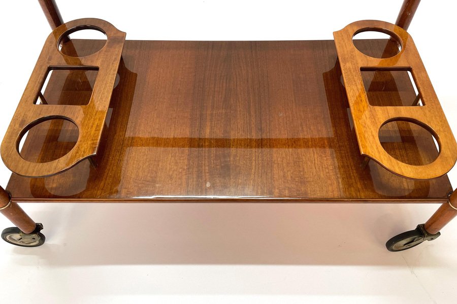 Mid-Century White Walnut Wood Italian Bar Cart by Franco Albini for Cesare Lacca, 1950s