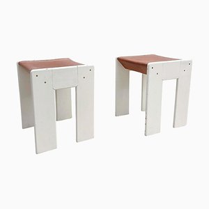 Mid-Century White Wood and Cognac Leather Modern Stools, Italy, 1960s, Set of 2-FGA-1405847