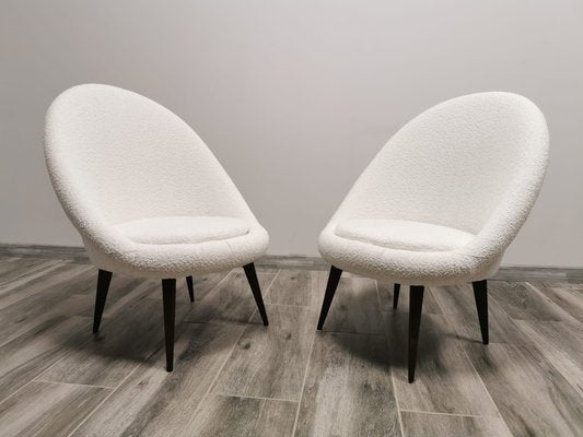 Mid-Century White Wool Armchairs, Set of 2-QJA-1447247