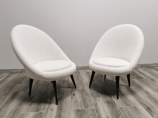 Mid-Century White Wool Armchairs, Set of 2-QJA-1447247