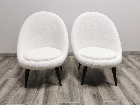 Mid-Century White Wool Armchairs, Set of 2-QJA-1447247