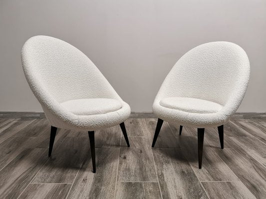 Mid-Century White Wool Armchairs, Set of 2-QJA-1447247