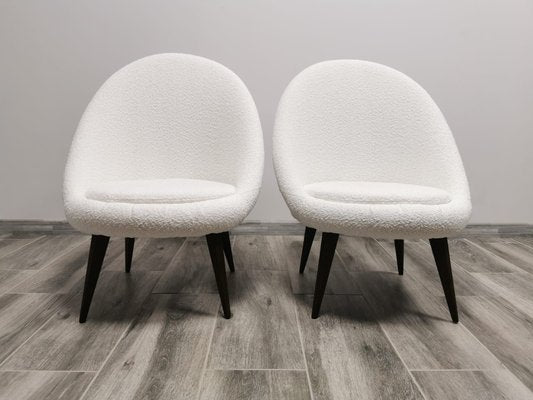 Mid-Century White Wool Armchairs, Set of 2-QJA-1447247