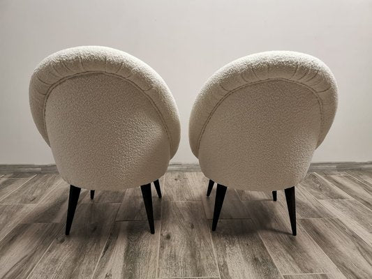 Mid-Century White Wool Armchairs, Set of 2-QJA-1447247