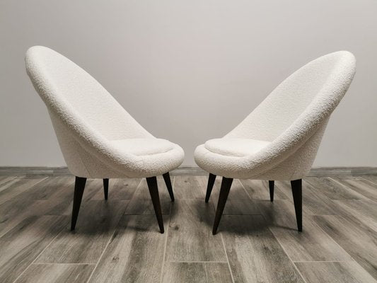 Mid-Century White Wool Armchairs, Set of 2-QJA-1447247