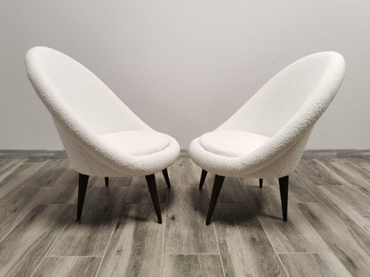 Mid-Century White Wool Armchairs, Set of 2-QJA-1447247