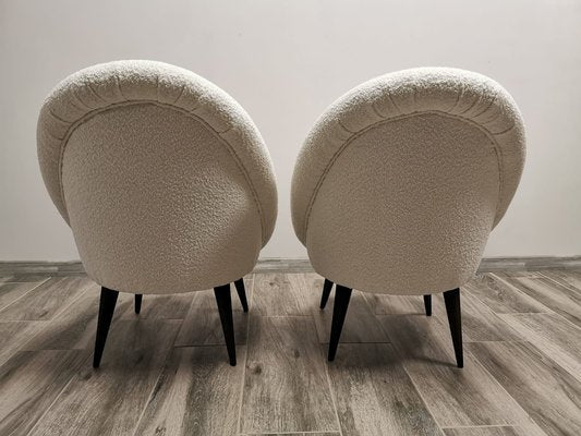 Mid-Century White Wool Armchairs, Set of 2-QJA-1447247