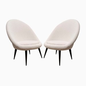 Mid-Century White Wool Armchairs, Set of 2-QJA-1447247