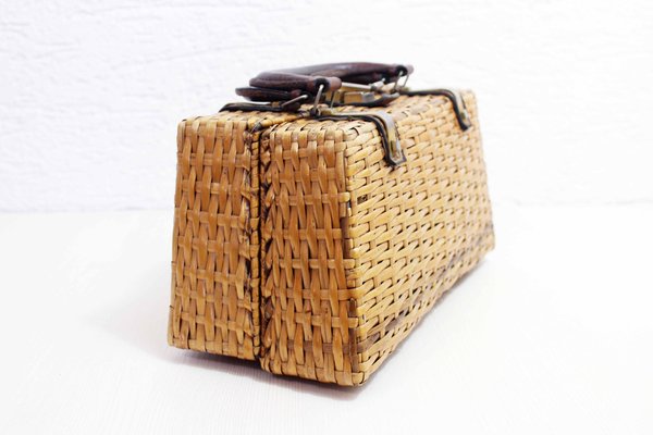 Mid-Century Wicker and Leather Trunk from Korey-BQF-1367101