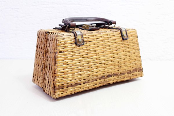 Mid-Century Wicker and Leather Trunk from Korey-BQF-1367101