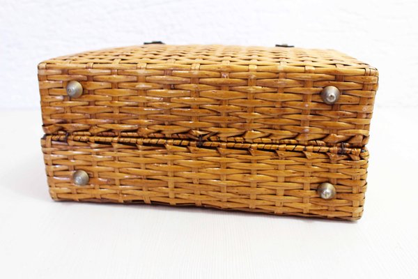 Mid-Century Wicker and Leather Trunk from Korey-BQF-1367101