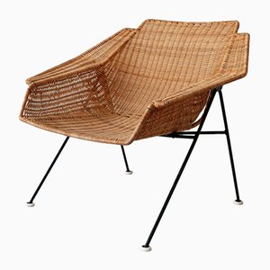 Mid-Century Wicker Lounge Chair, Sweden, 1950s-WPT-843997