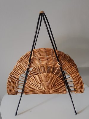 Mid-Century Wicker Magazine Rack, 1950s-QDP-712602