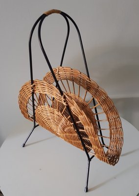 Mid-Century Wicker Magazine Rack, 1950s-QDP-712602