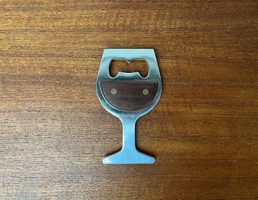 Mid-Century Wine Glass-Shaped Bottle Opener in Metal and Wood, 1960s-UAH-1811330