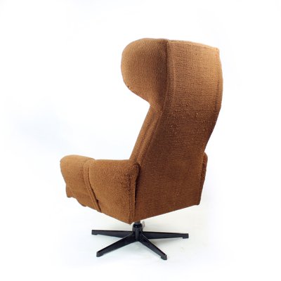 Mid-Century Wing Swivel Chair in Brown Fabric, Former Czechoslovakia, 1960s-UL-1546502