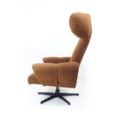 Mid-Century Wing Swivel Chair in Brown Fabric, Former Czechoslovakia, 1960s-UL-1546502